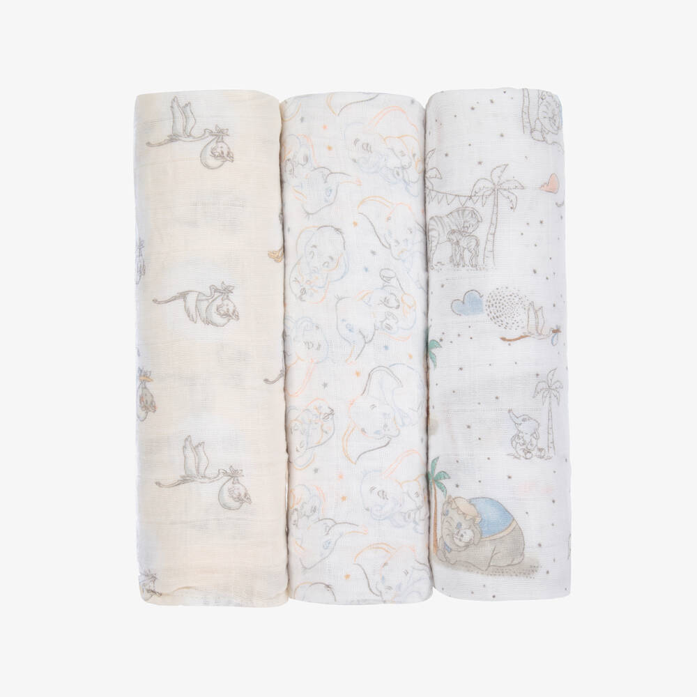 aden + anais-White Cotton Disney Swaddles (3 Pack) | Childrensalon