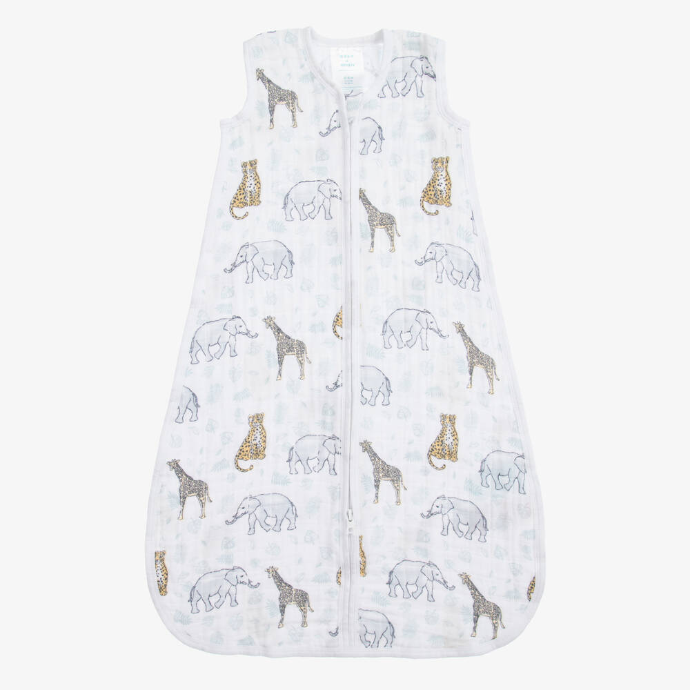 aden + anais-White Cotton Muslin Sleeping Bag | Childrensalon