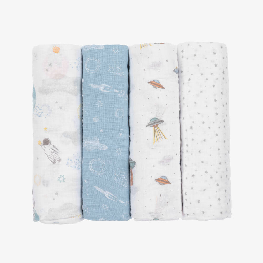 aden + anais-White Cotton Space Print Muslin Swaddles (4 Pack) | Childrensalon