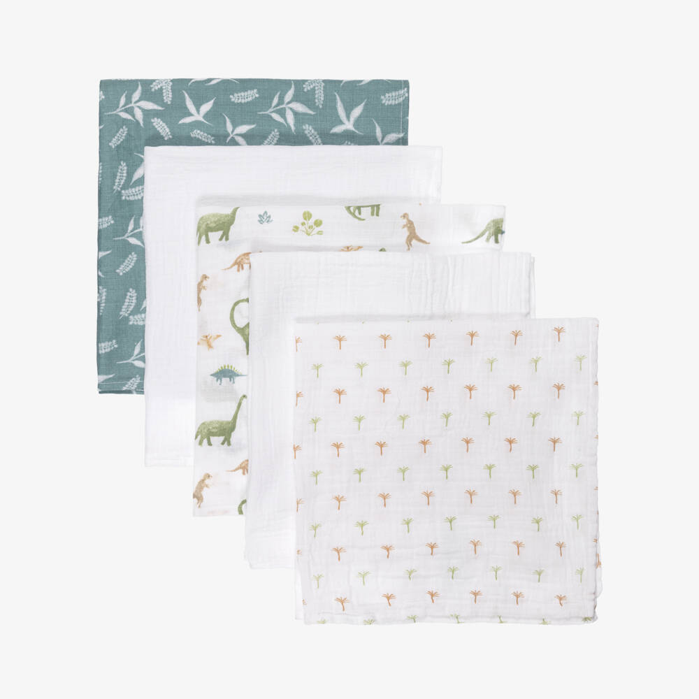 aden + anais-White Dinosaur Jungle Muslin Squares (5 Pack) | Childrensalon