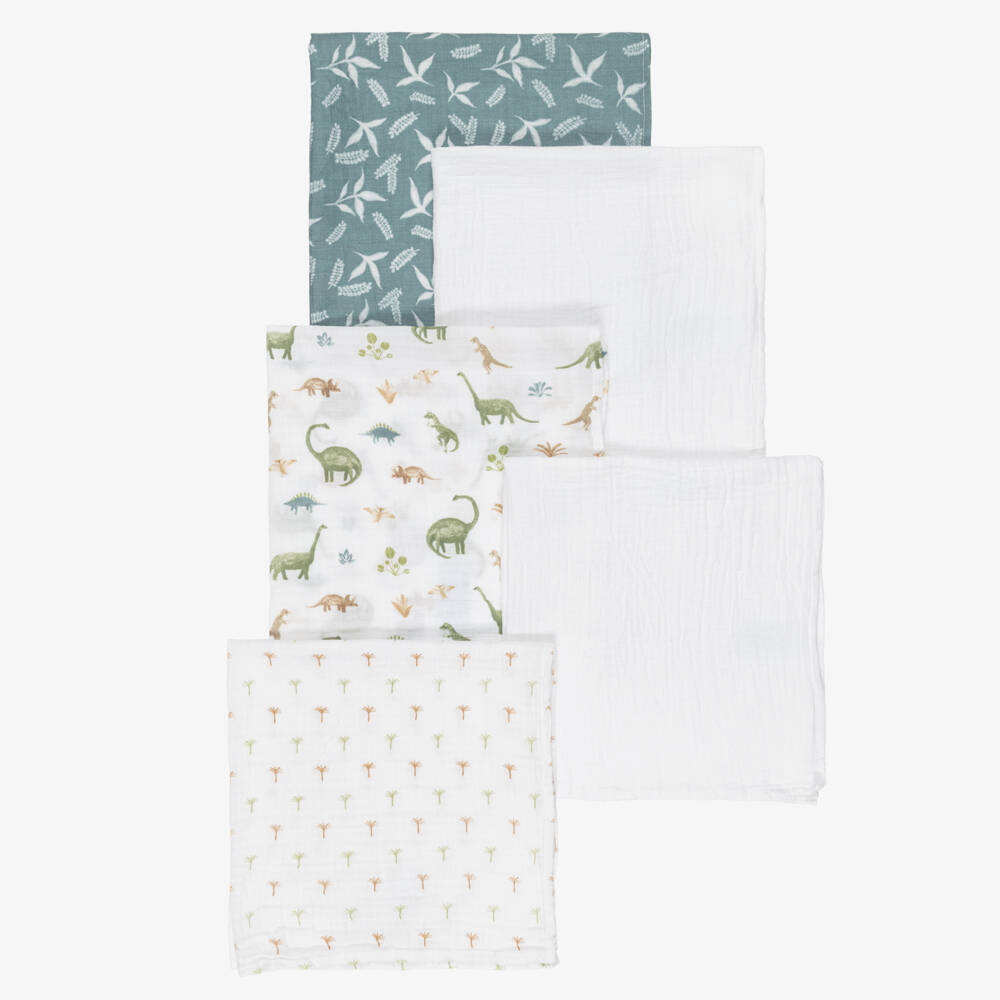 aden + anais-White Dinosaur Jungle Muslin Squares (5 Pack) | Childrensalon