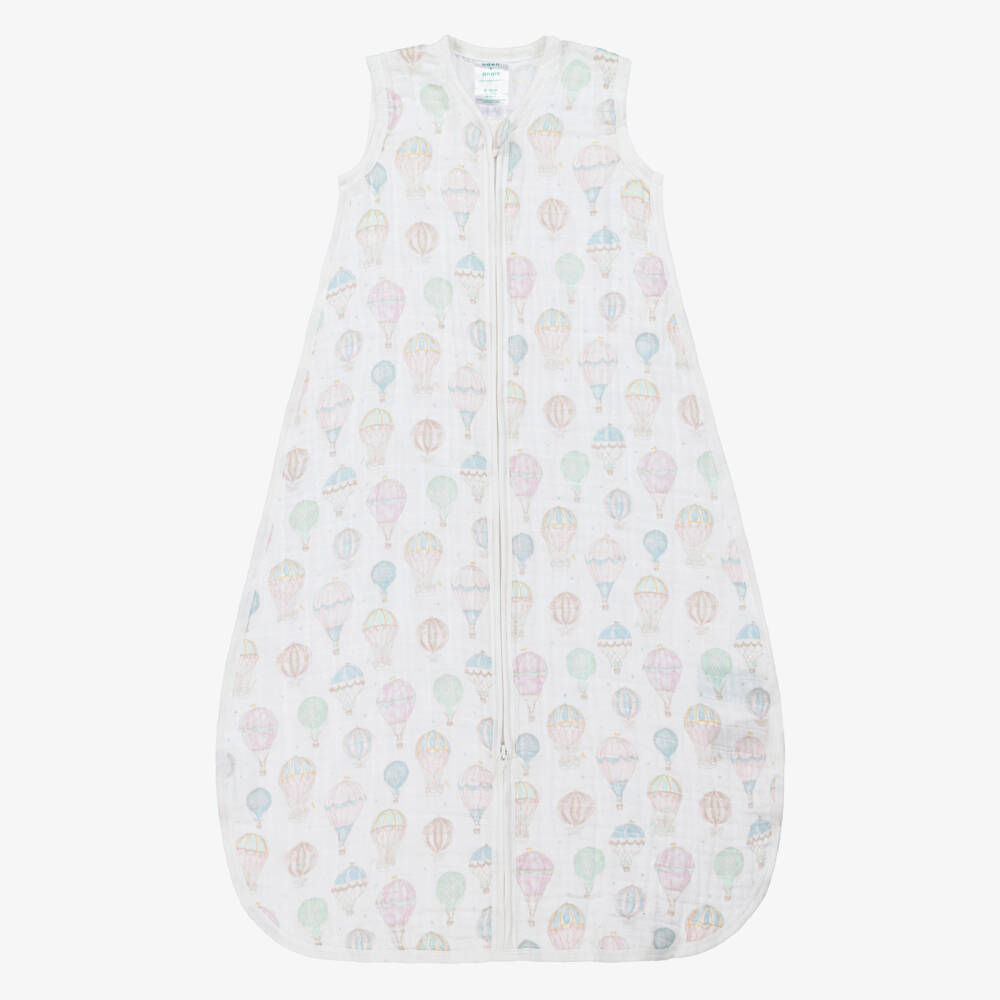 aden + anais-White Organic Cotton Hot Air Balloon Print Sleeping Bag | Childrensalon