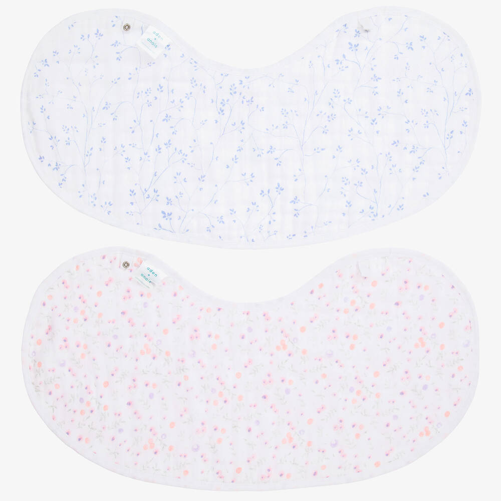 aden + anais-White & Pink Cotton Muslin Burpy Bibs (2 Pack) | Childrensalon