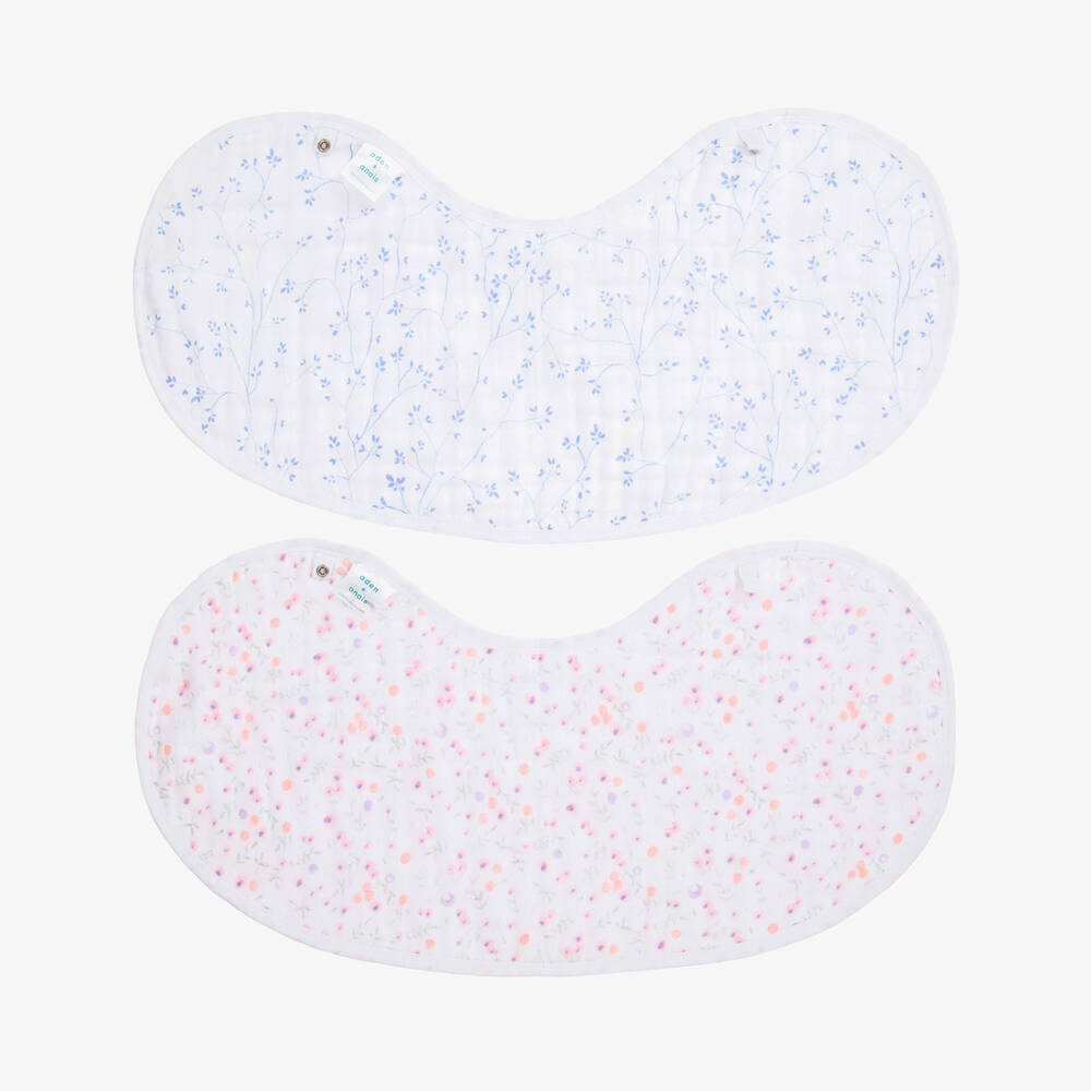 aden + anais-White & Pink Cotton Muslin Burpy Bibs (2 Pack) | Childrensalon
