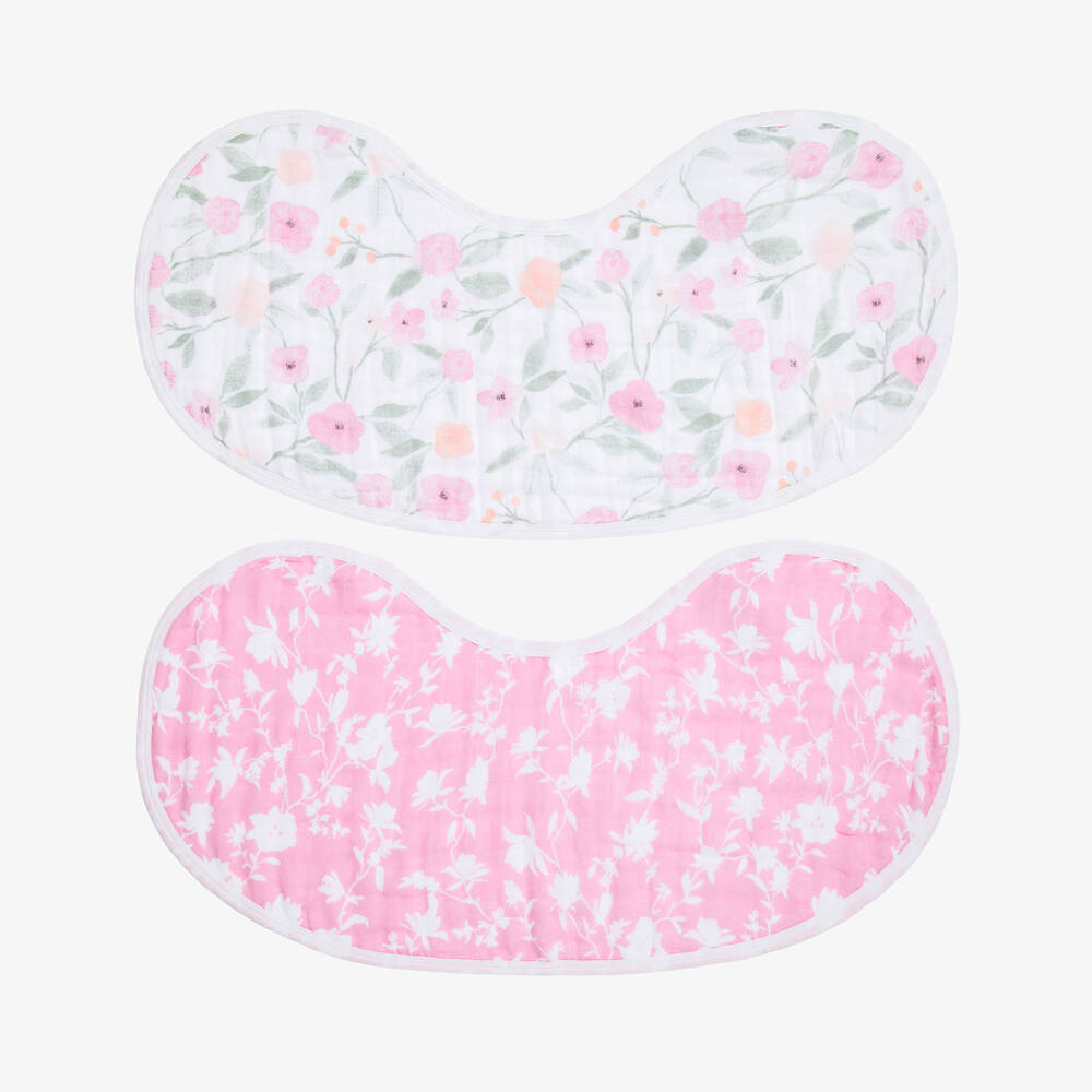 aden + anais-White & Pink Cotton Muslin Burpy Bibs (2 Pack) | Childrensalon