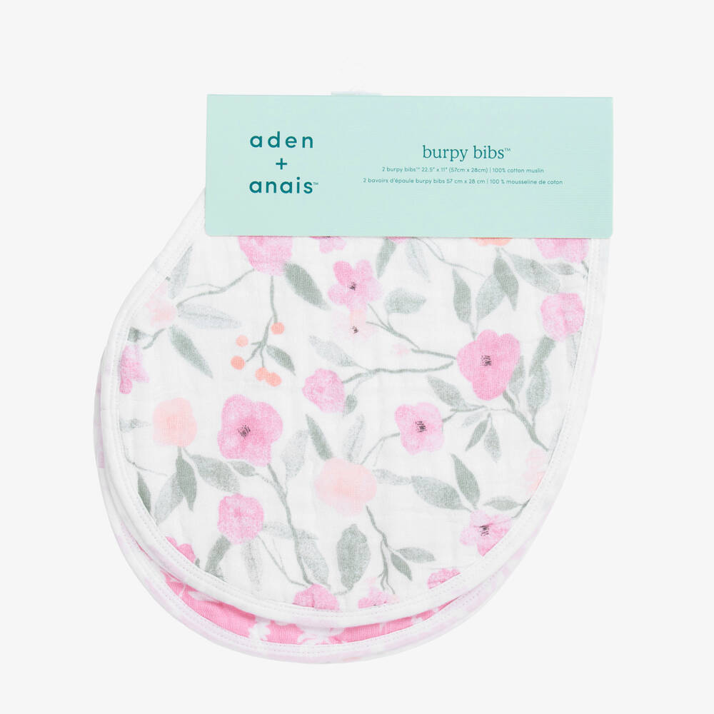 aden + anais-White & Pink Cotton Muslin Burpy Bibs (2 Pack) | Childrensalon