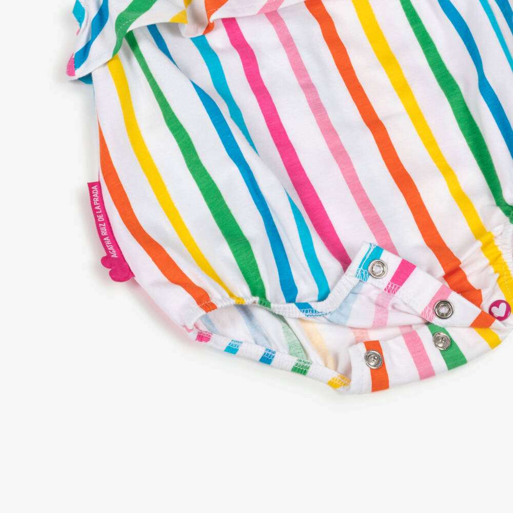 Agatha Ruiz de la Prada-Baby Girls Pink, Blue & White Stripe Cotton Logo Shortie | Childrensalon