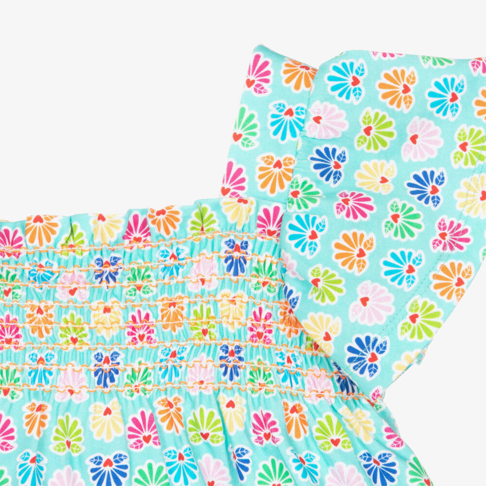 Agatha Ruiz de la Prada-Girls Aqua Blue Cotton Blouse with Colourful Print | Childrensalon