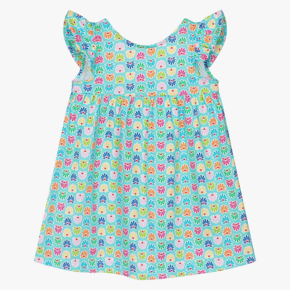 Agatha Ruiz de la Prada-Girls Aqua Blue Cotton Dress with Colourful Print | Childrensalon