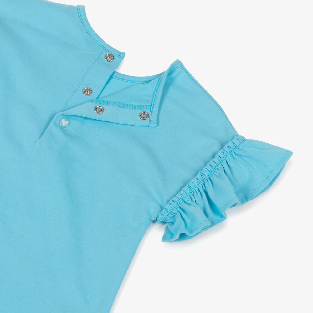 Agatha Ruiz de la Prada-Girls Aqua Blue Cotton Jersey Love Daisy Logo Leggings Set  | Childrensalon