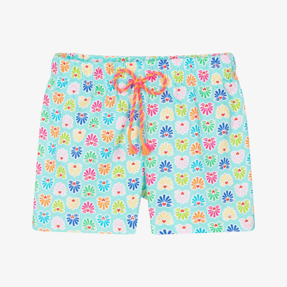 Agatha Ruiz de la Prada-Girls Aqua Blue Cotton Shorts with Colourful Print | Childrensalon