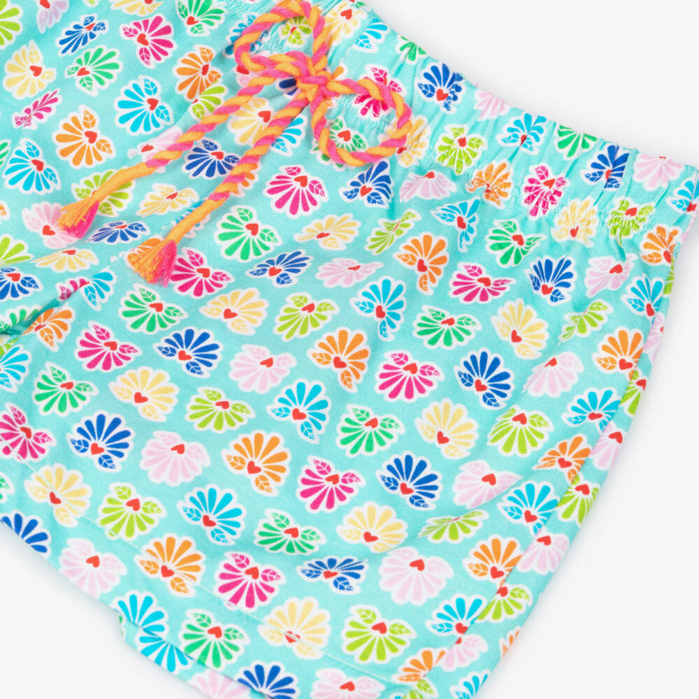 Agatha Ruiz de la Prada-Girls Aqua Blue Cotton Shorts with Colourful Print | Childrensalon