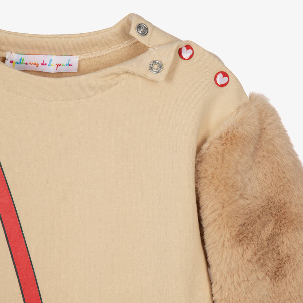 Agatha Ruiz de la Prada-Girls Beige Dress Set with Faux Fur Detail | Childrensalon