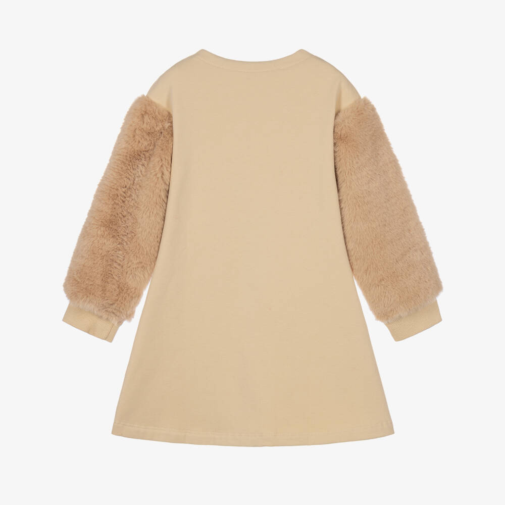 Agatha Ruiz de la Prada-Girls Beige Dress Set with Faux Fur Detail | Childrensalon