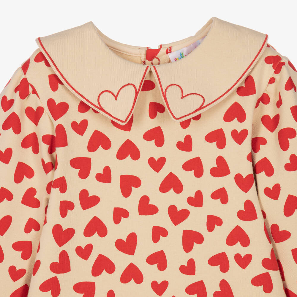 Agatha Ruiz de la Prada-Girls Beige & Red Heart Print Dress Set | Childrensalon