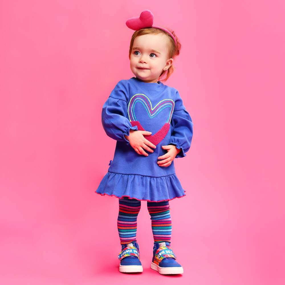 Agatha Ruiz de la Prada-Платье синее из хлопкового трикотажа с вышитым сердцем и колготками | Childrensalon