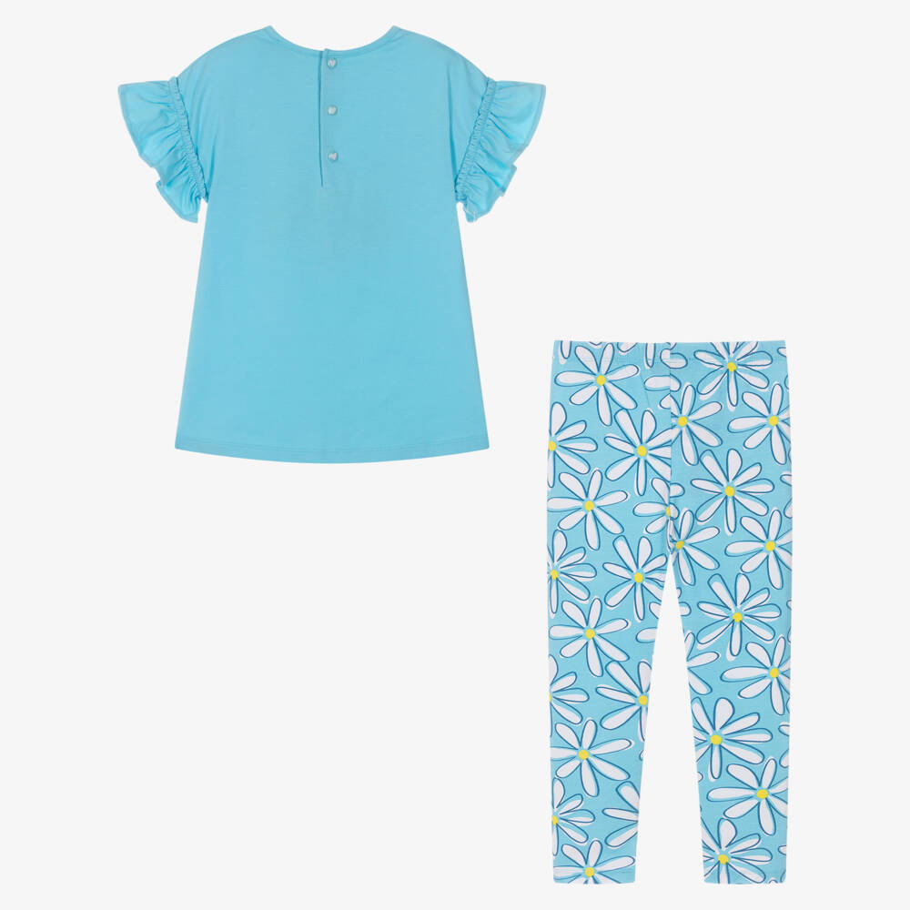 Agatha Ruiz de la Prada-Girls Blue Cotton Jersey Love Daisy Logo Leggings Set | Childrensalon