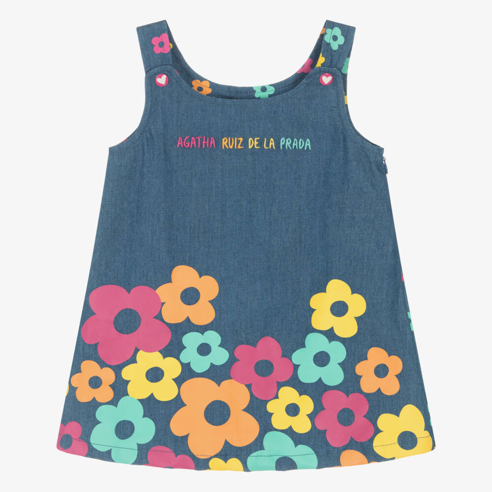 Agatha Ruiz de la Prada - Girls Blue Floral Chambray Dress | Childrensalon