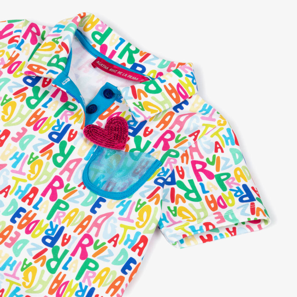 Agatha Ruiz de la Prada-Girls Blue & Multicolour Logo Cotton Pleated Dress | Childrensalon