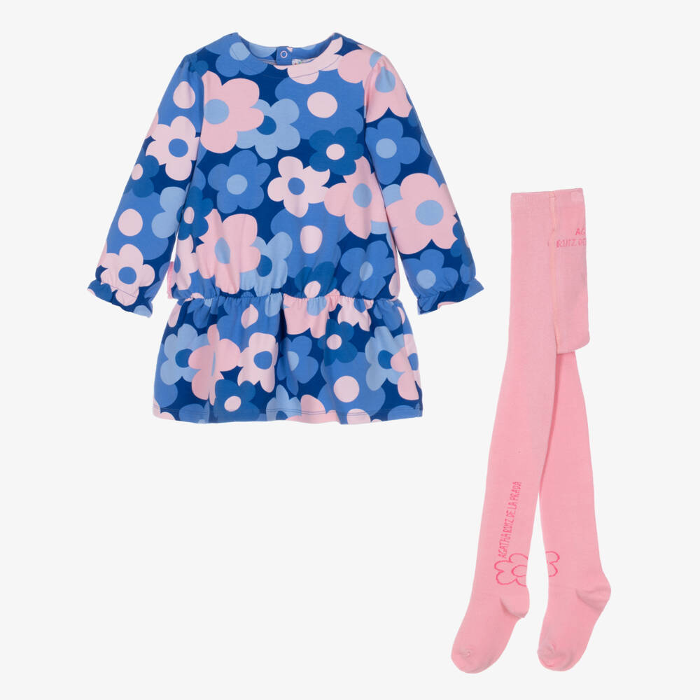 Agatha Ruiz de la Prada-Girls Blue & Pink Flower Print Dress Set | Childrensalon