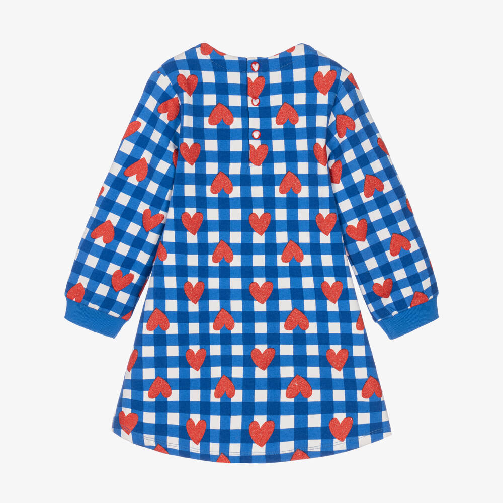 Agatha Ruiz de la Prada-Girls Blue & Red Check Dress Set with Glitter Hearts | Childrensalon