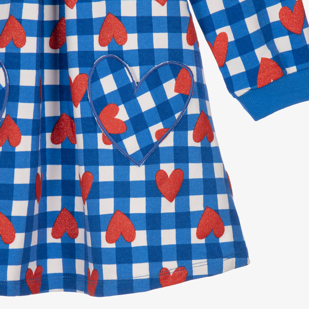 Agatha Ruiz de la Prada-Girls Blue & Red Check Dress Set with Glitter Hearts | Childrensalon