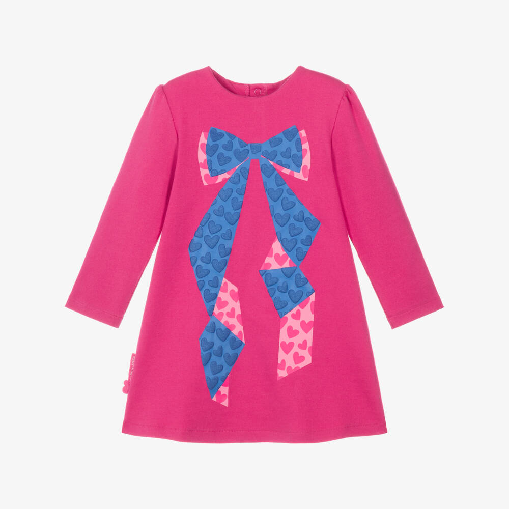 Agatha Ruiz de la Prada-Girls Bow Print Dress Set with Pink Tights | Childrensalon