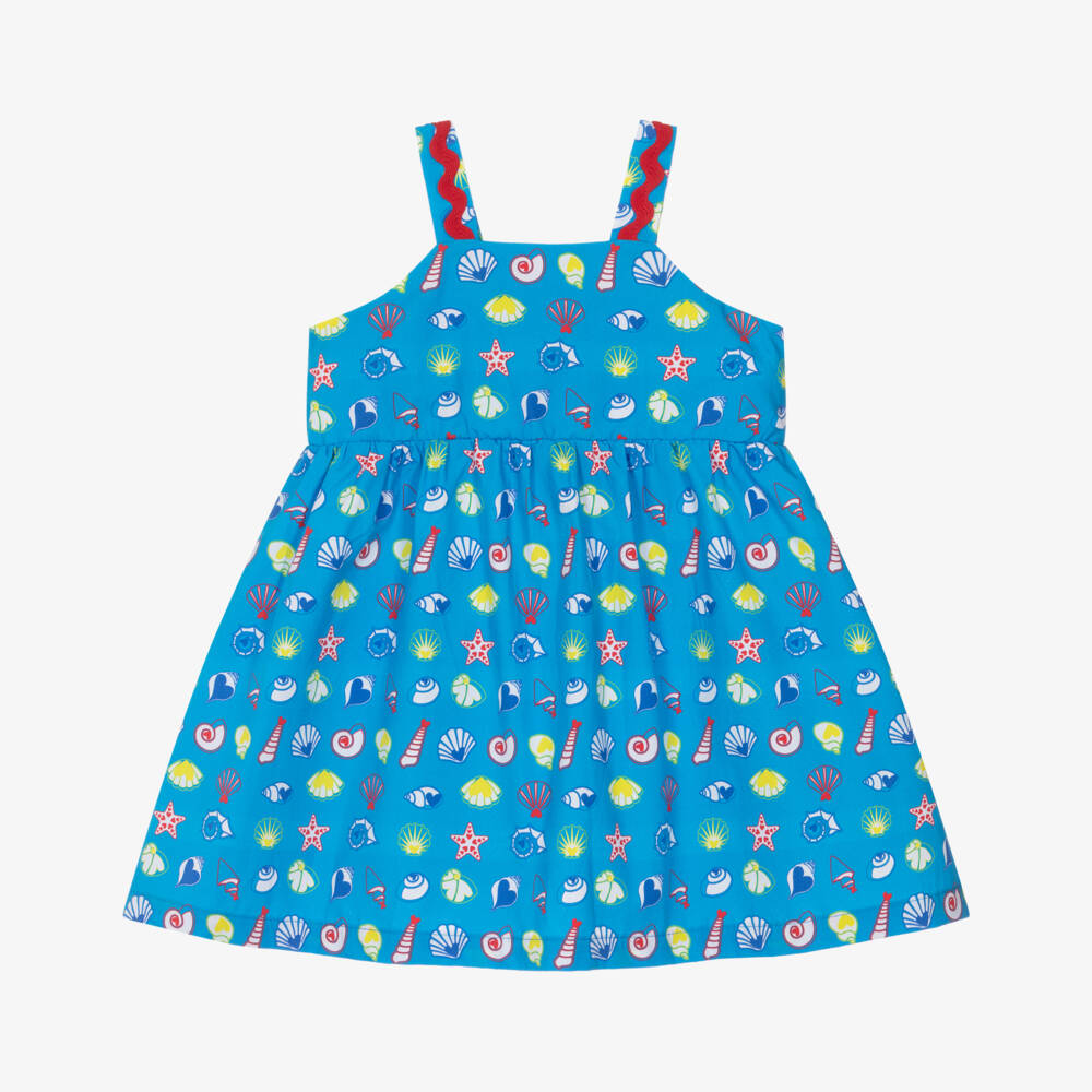 Agatha Ruiz de la Prada-Girls Bright Blue Cotton Sun Dress with Sea Shell Print | Childrensalon