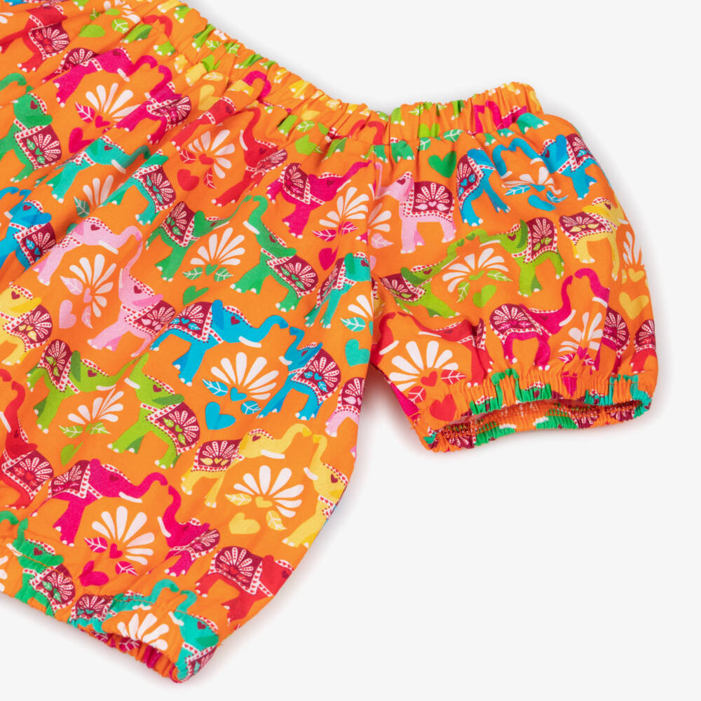 Agatha Ruiz de la Prada-Girls Bright Orange Blouse with Elephant Print | Childrensalon