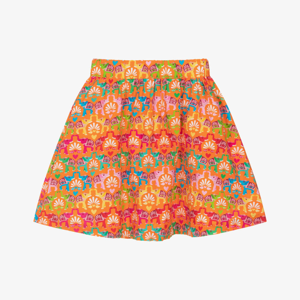 Agatha Ruiz de la Prada-Girls Bright Orange Skirt with Elephant Print | Childrensalon
