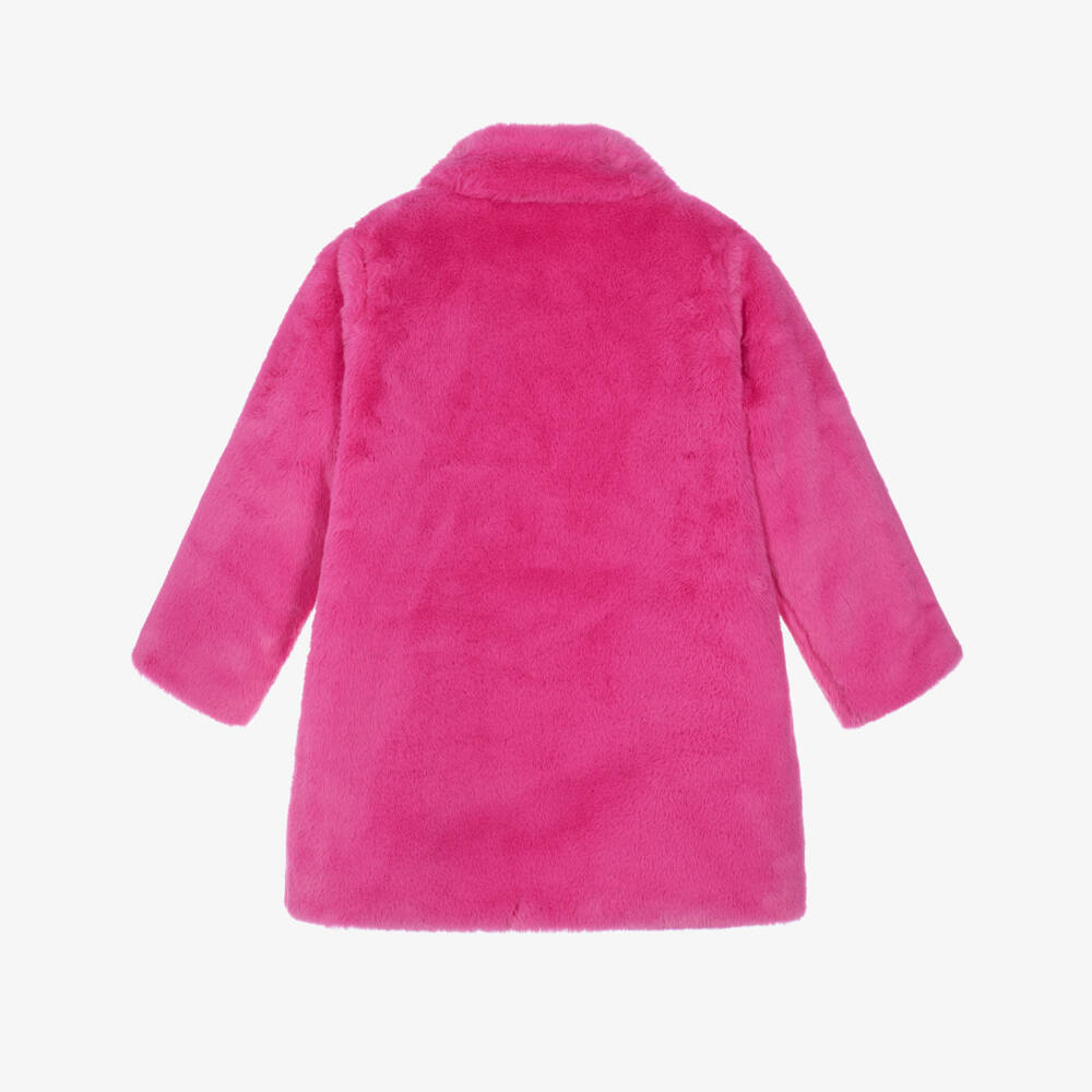 Agatha Ruiz de la Prada-Girls Bright Pink Faux Fur Coat with Cherries | Childrensalon
