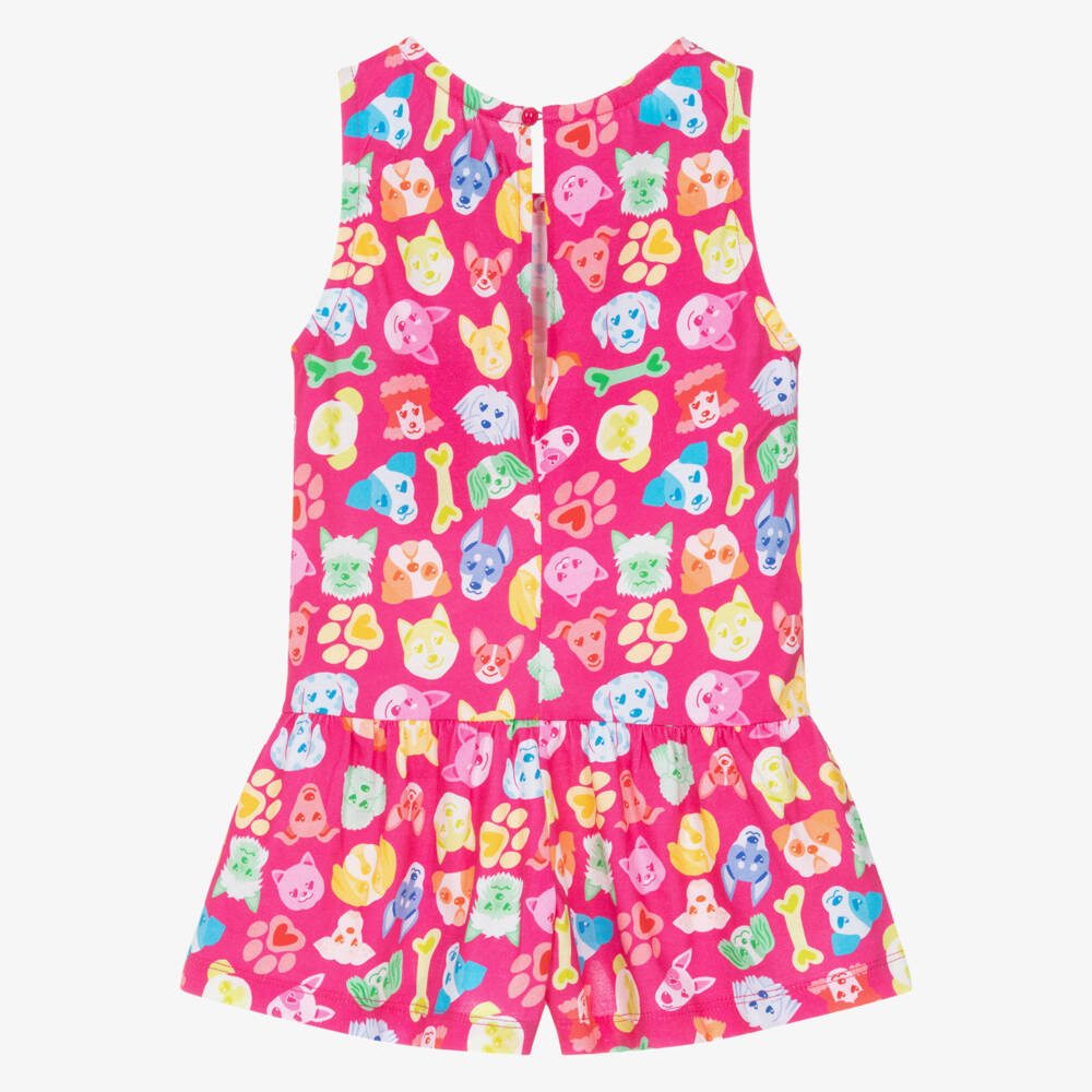 Agatha Ruiz de la Prada-Girls Bright Pink Playsuit with Dog Print | Childrensalon