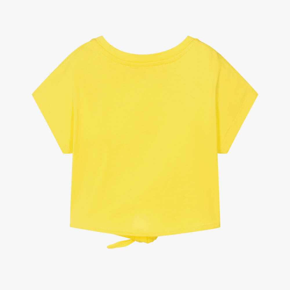 Agatha Ruiz de la Prada-Girls Bright Yellow Cotton T-Shirt with Sea Shells Print | Childrensalon