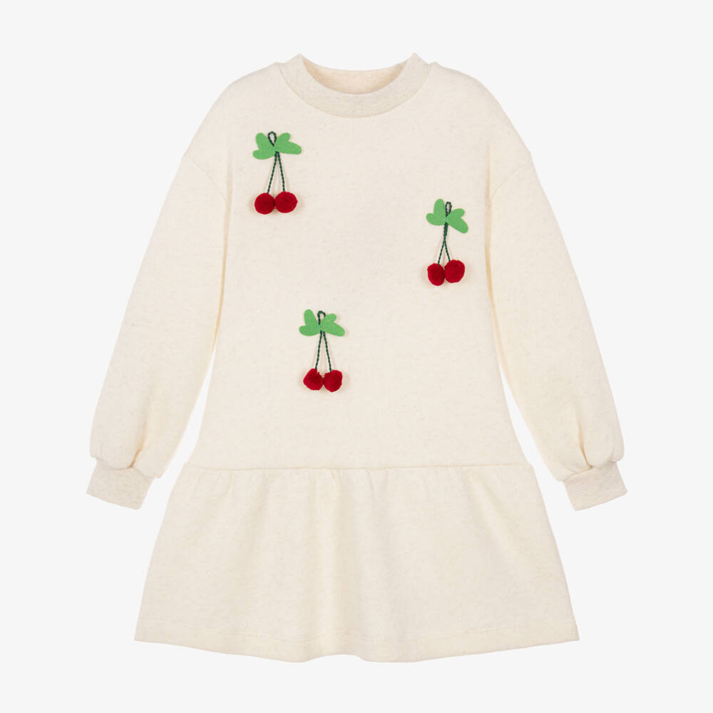 Agatha Ruiz de la Prada-Girls Cream Marl Sweatshirt Dress with Cherries | Childrensalon