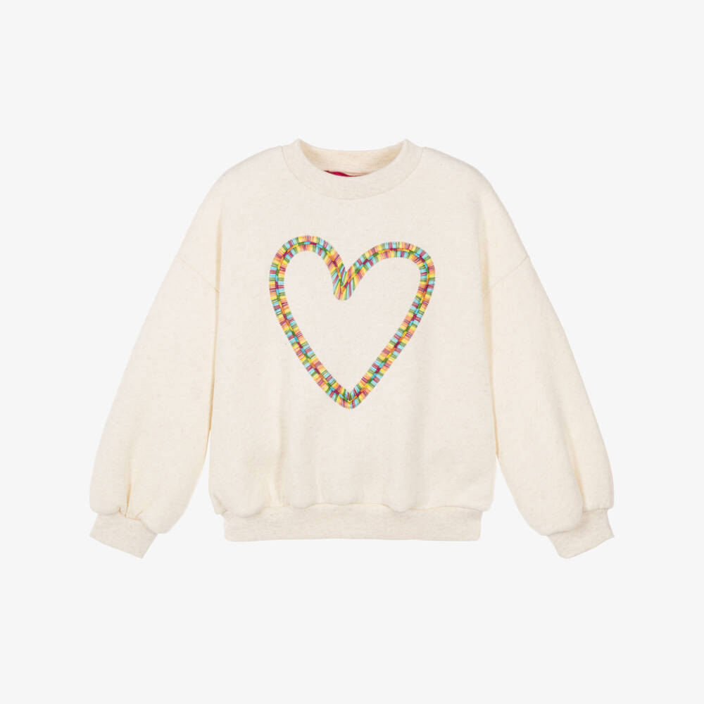 Agatha Ruiz de la Prada-Girls Cream Marl Sweatshirt with Rainbow Heart | Childrensalon