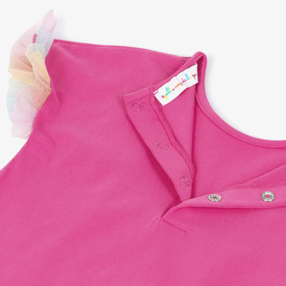 Agatha Ruiz de la Prada-Girls Fuchsia Pink Cotton Jersey Camera Print Dress | Childrensalon