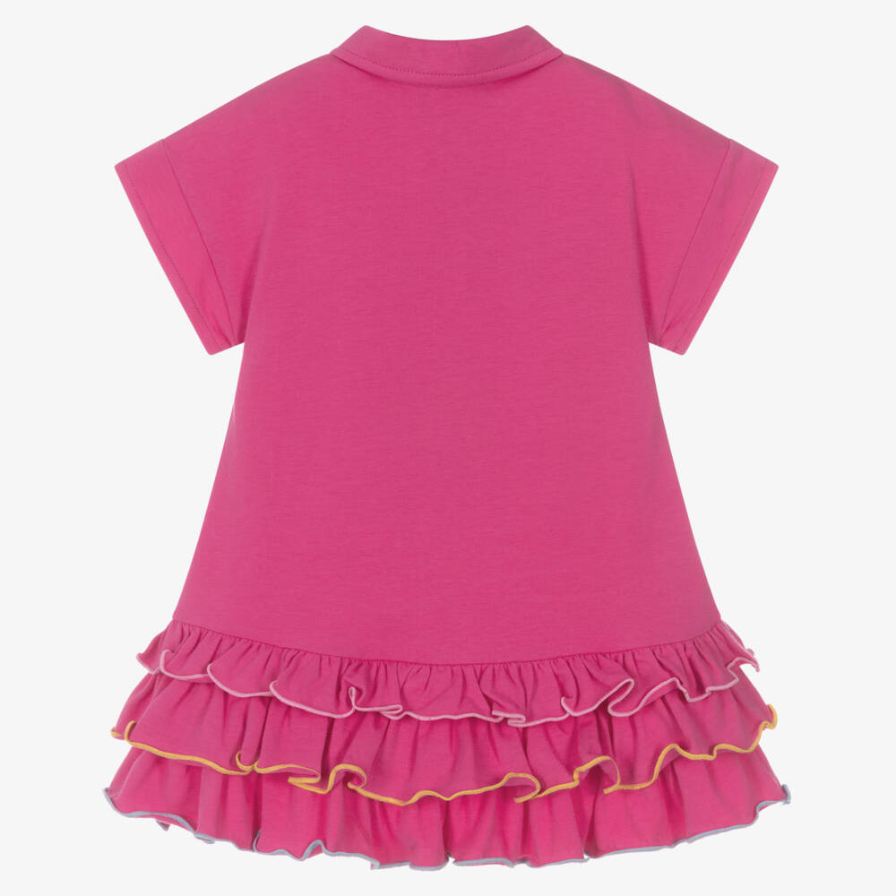 Agatha Ruiz de la Prada-Girls Fuchsia Pink Cotton Polo Dress with Flowers & Frills | Childrensalon