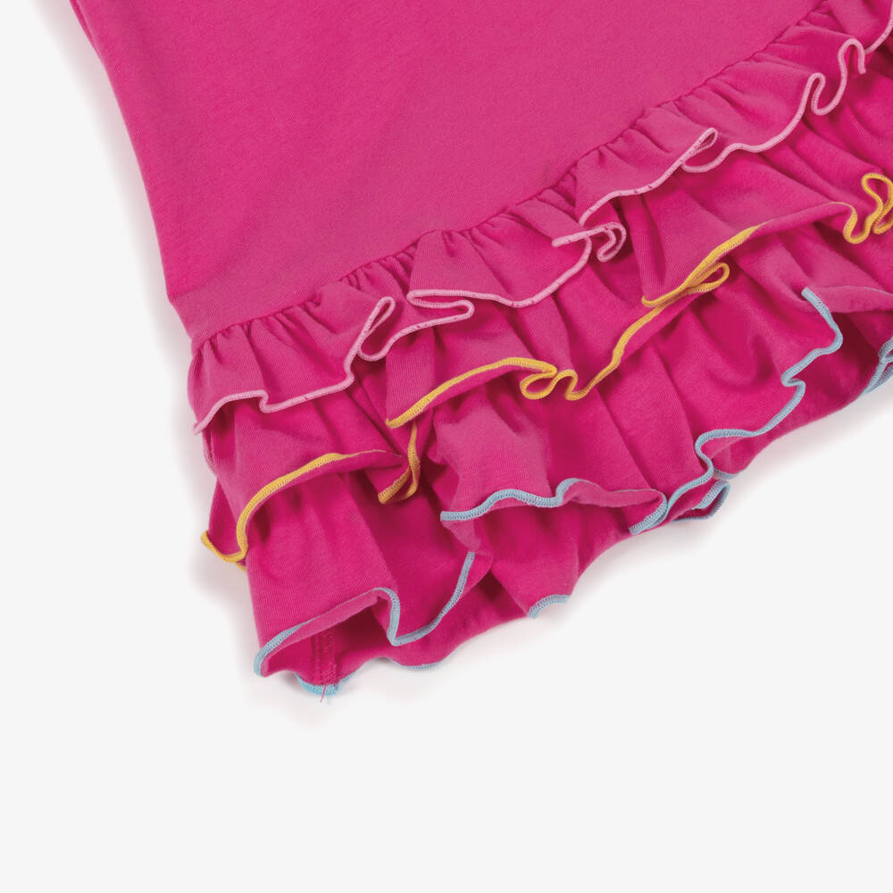 Agatha Ruiz de la Prada-Girls Fuchsia Pink Cotton Polo Dress with Flowers & Frills | Childrensalon