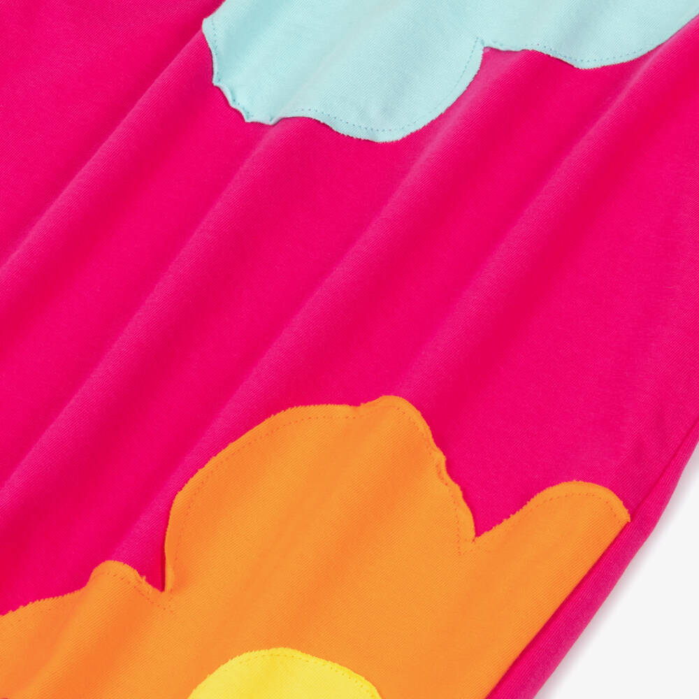 Agatha Ruiz de la Prada-Платье футболка из хлопка розовое с цветочными аппликациями для девочек | Childrensalon