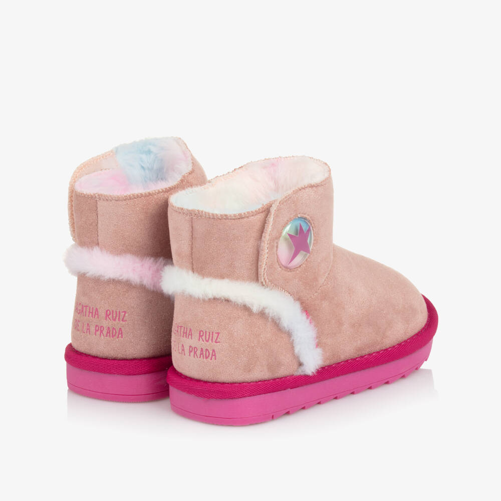 Agatha Ruiz de la Prada-Girls Glittery Pink Faux Suede Ankle Boots | Childrensalon