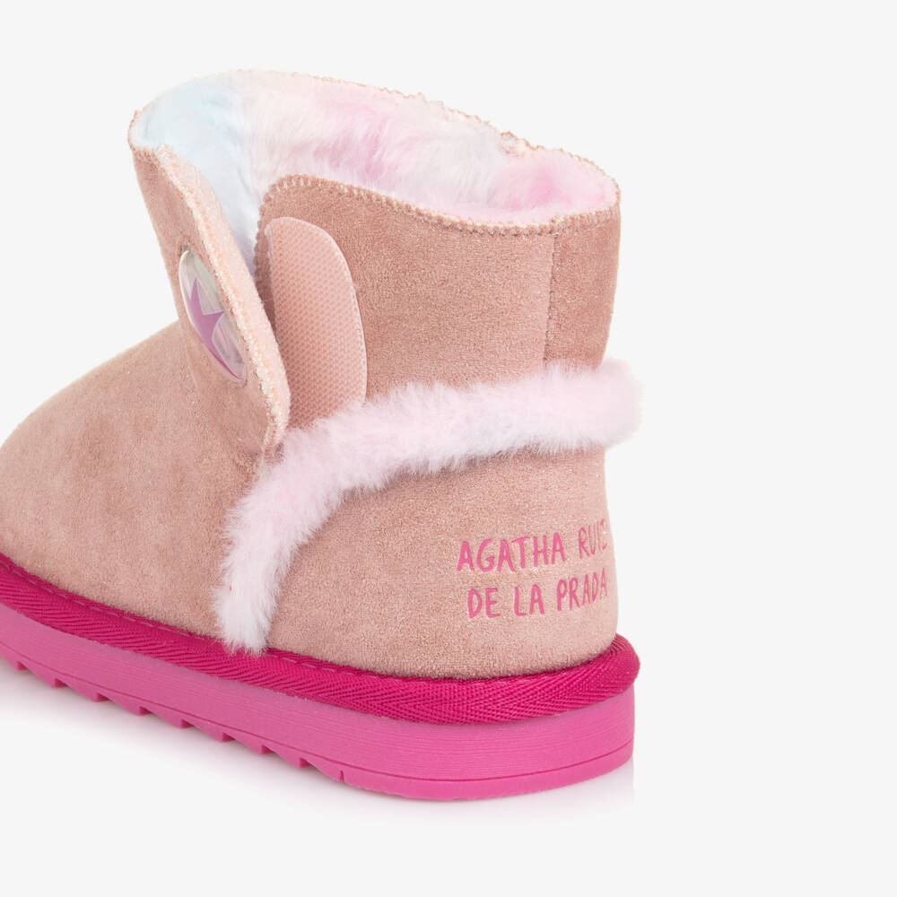 Agatha Ruiz de la Prada-Girls Glittery Pink Faux Suede Ankle Boots | Childrensalon