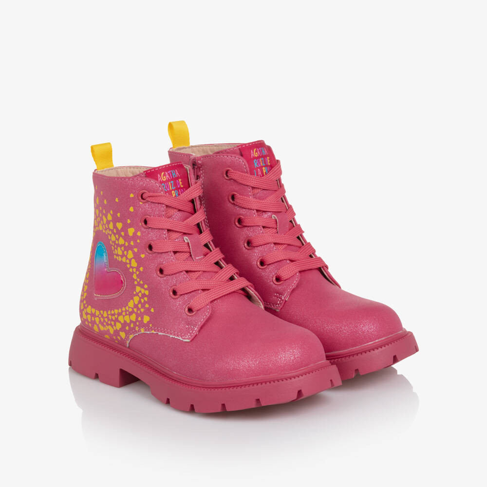 Agatha Ruiz de la Prada-Girls Glittery Pink Heart Ankle Boots | Childrensalon