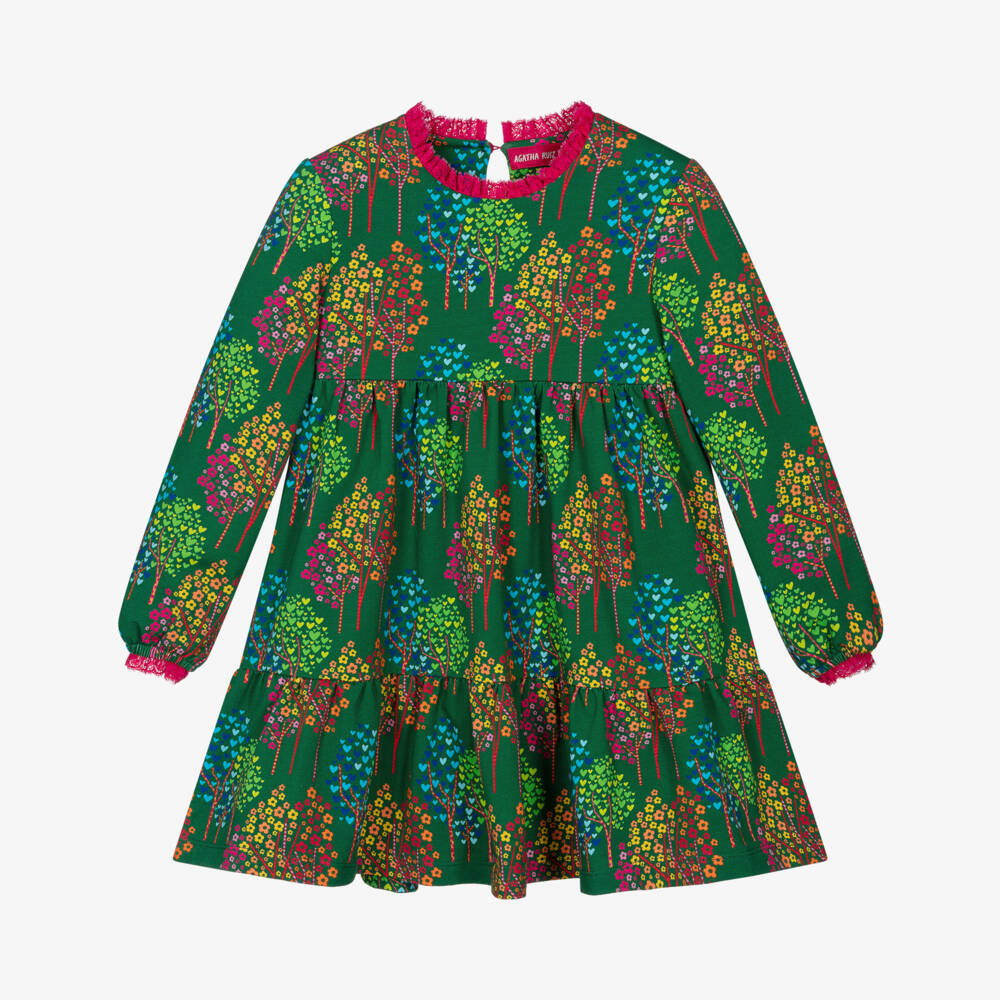 Agatha Ruiz de la Prada-Girls Green Cotton Jersey Floral Dress | Childrensalon