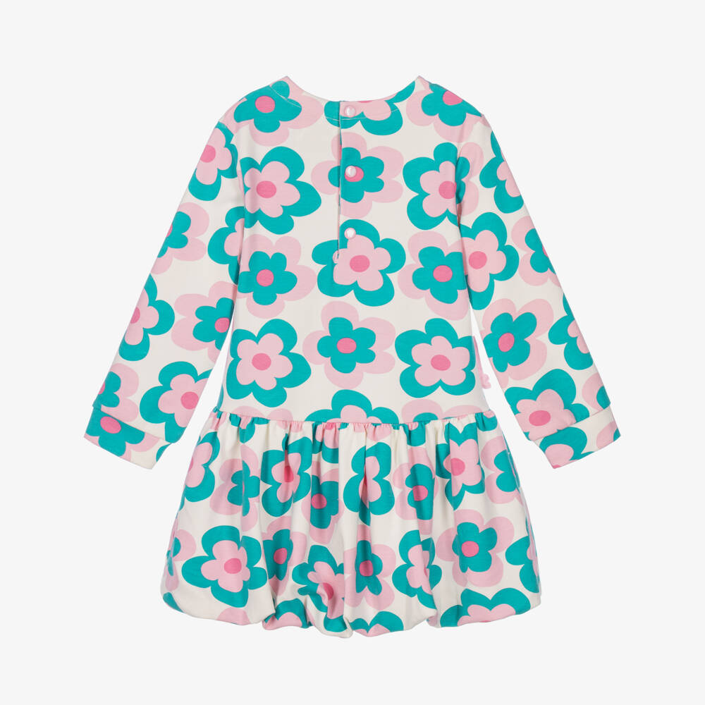 Agatha Ruiz de la Prada-Girls Ivory Cotton Jersey Dress with Pink & Green Flowers | Childrensalon