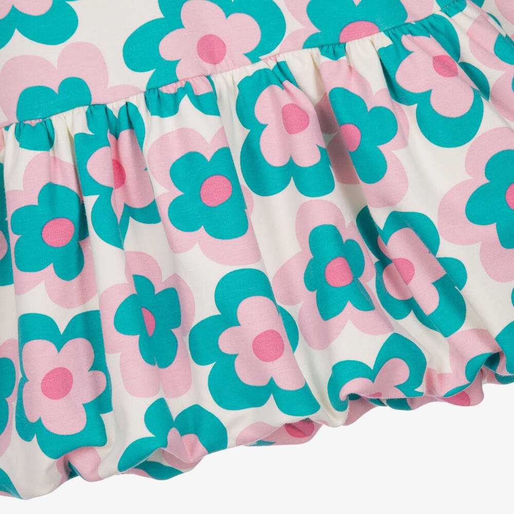Agatha Ruiz de la Prada-Girls Ivory Cotton Jersey Dress with Pink & Green Flowers | Childrensalon