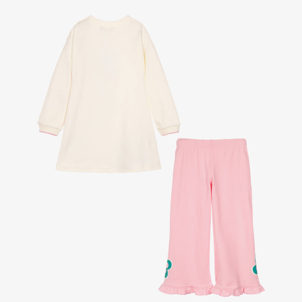 Agatha Ruiz de la Prada-Girls Ivory & Pink Flower Print Trouser Set | Childrensalon