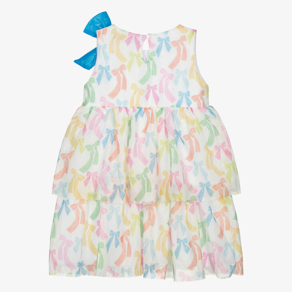Agatha Ruiz de la Prada-Girls Ivory Tulle Dress with Colourful Bow Print | Childrensalon