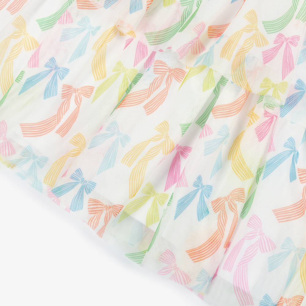 Agatha Ruiz de la Prada-Girls Ivory Tulle Dress with Multicolour Bow Print | Childrensalon