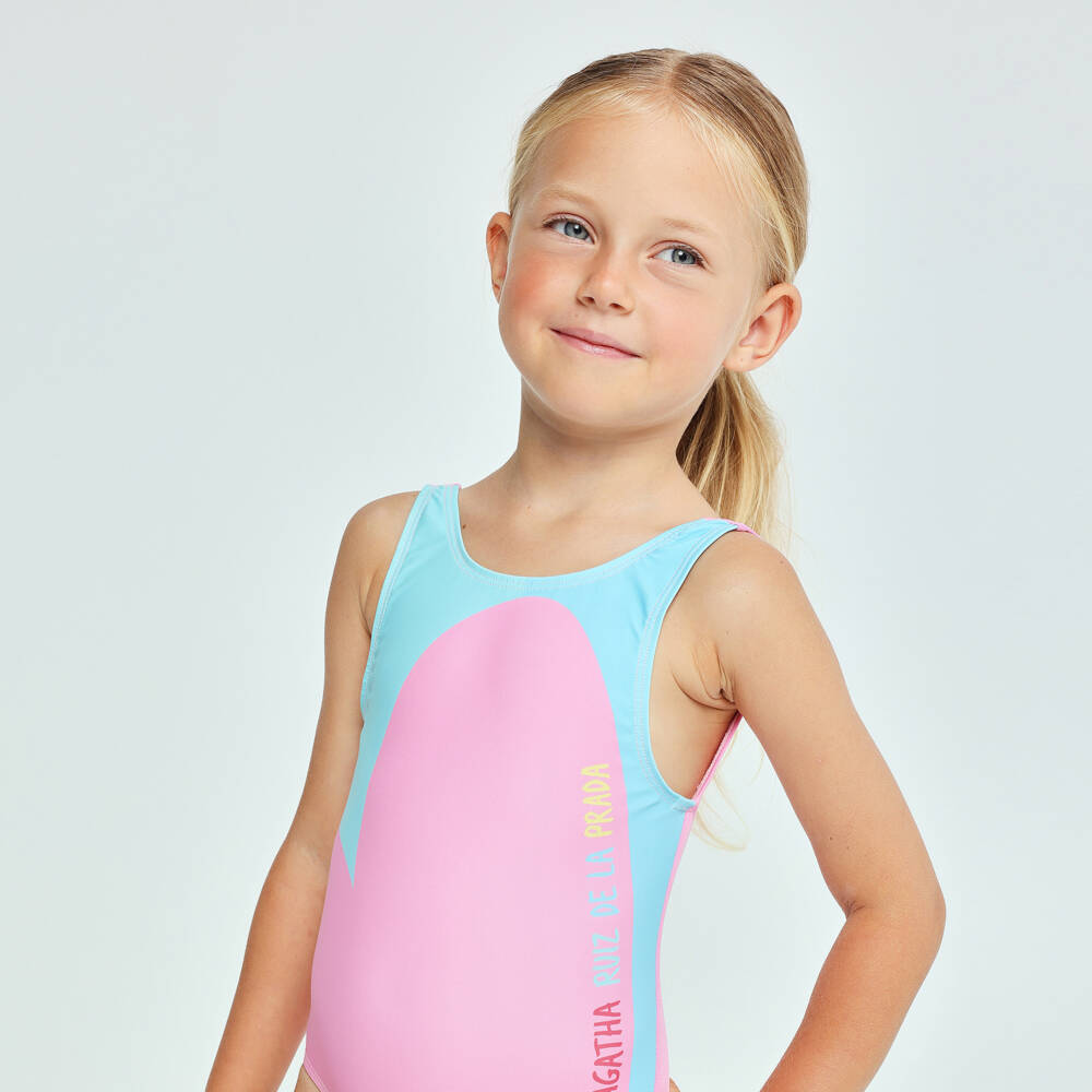 Agatha Ruiz de la Prada-Girls Large Pink Heart Print Swimsuit | Childrensalon
