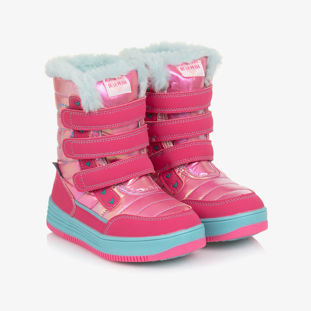 Agatha Ruiz de la Prada-Girls Metallic Pink Snow Boots with Faux Fur Lining | Childrensalon